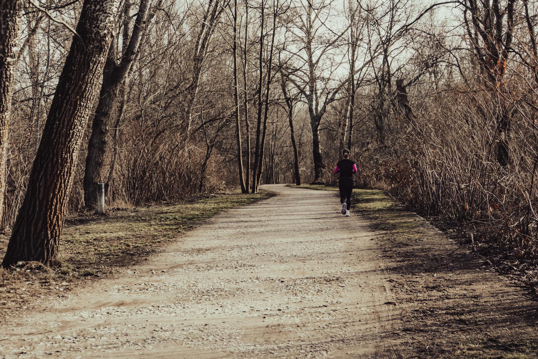 Biegacz na leśnej ścieżce w Warszawie jesienią